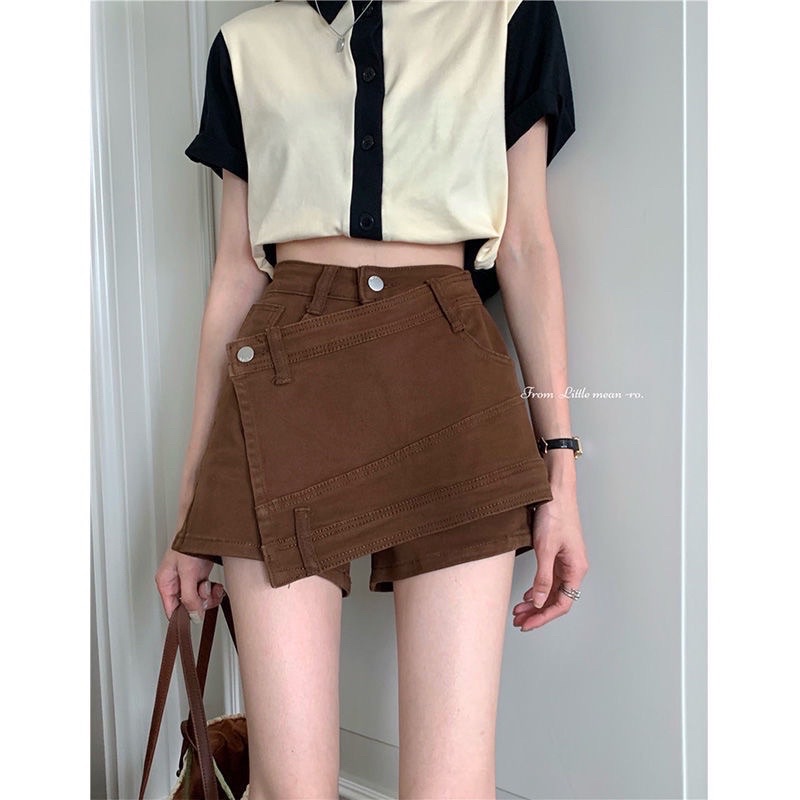 Chân váy Denim lưng cao , quần  short chữ A lưng cao ống rộng dành cho nữ