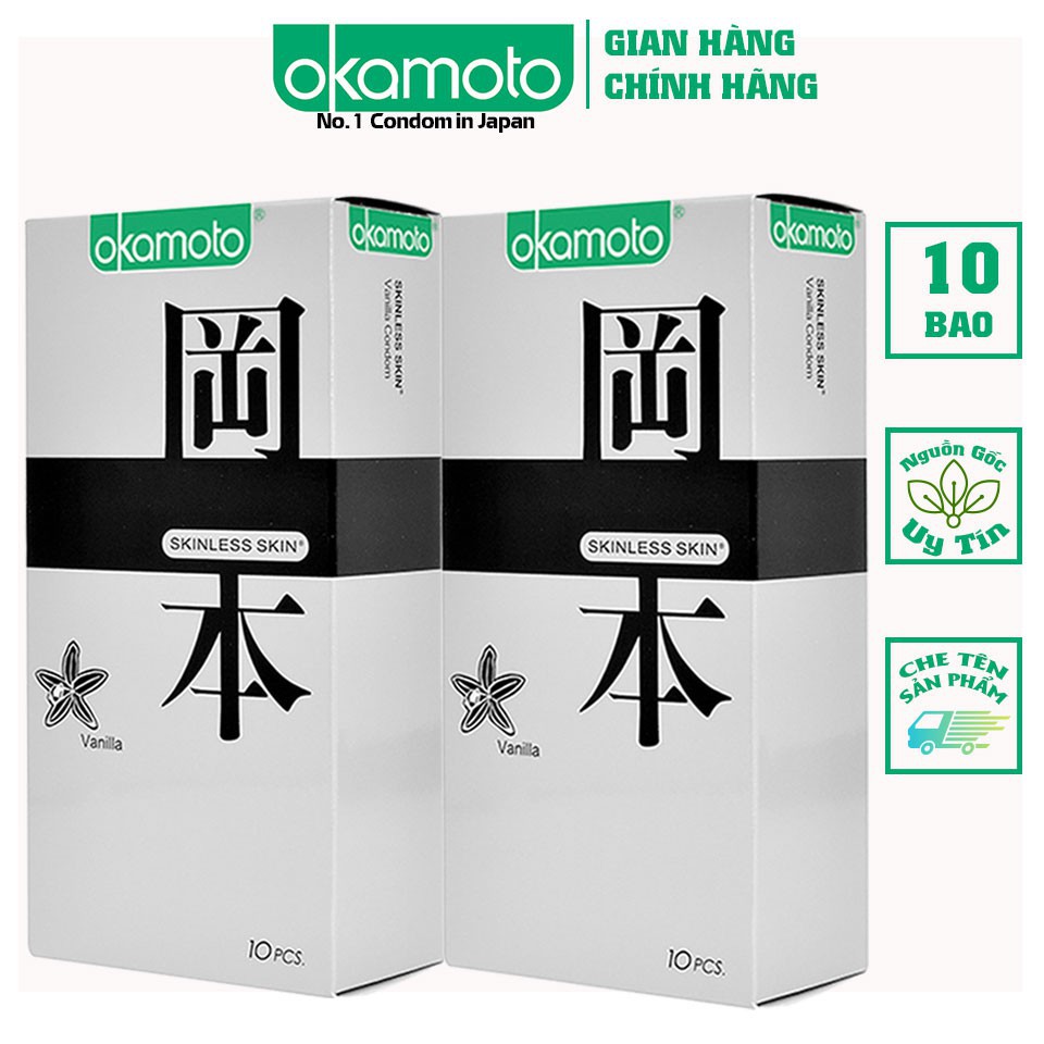 [ Combo 2 hộp ] Bao Cao Su Okamoto Skinless Skin Vanilla Hương Vani Hộp 10 Cái