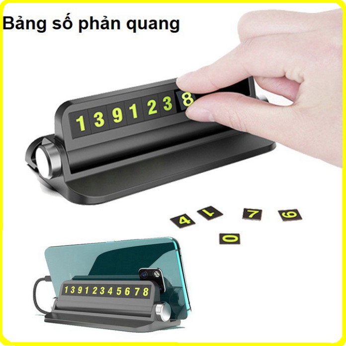 Sản phẩm Bảng số kiêm giá đỡ điện thoại trên taplo ô tô, xe hơi số phản quang BSDT-Z1 .