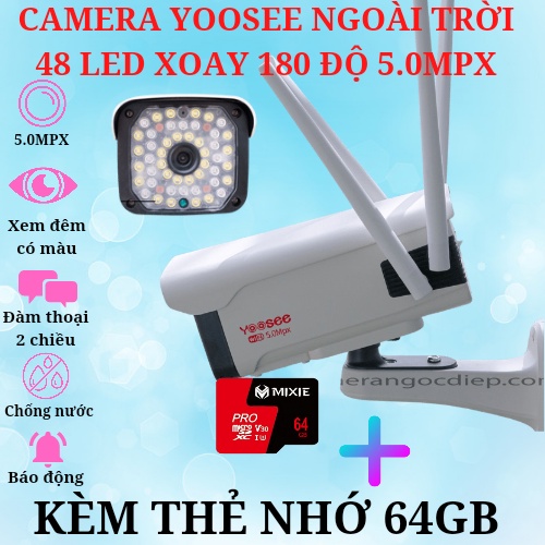 Camera Yoosee thân xoay ngoài trời 48 led, siêu chống nước, xoay 180 độ, xem đêm có màu, bảo hành 12 tháng
