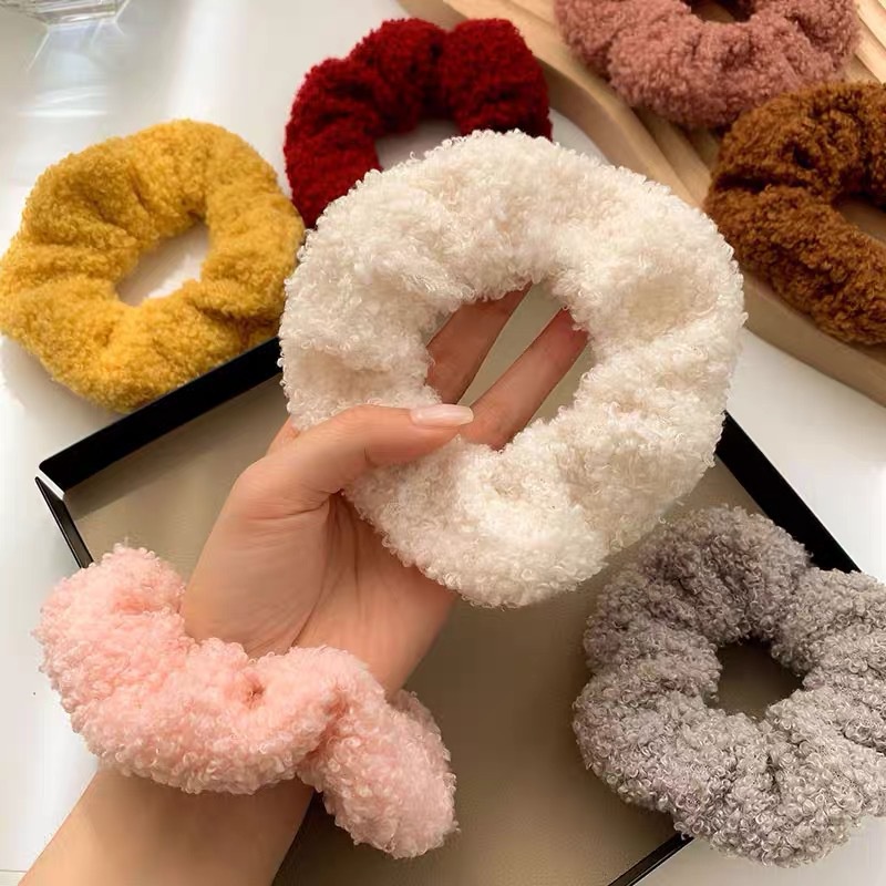 Dây Cột Tóc Lông Cừu Màu Trơn Cỡ Lớn Thời Trang Hàn Quốc Cho Nữ