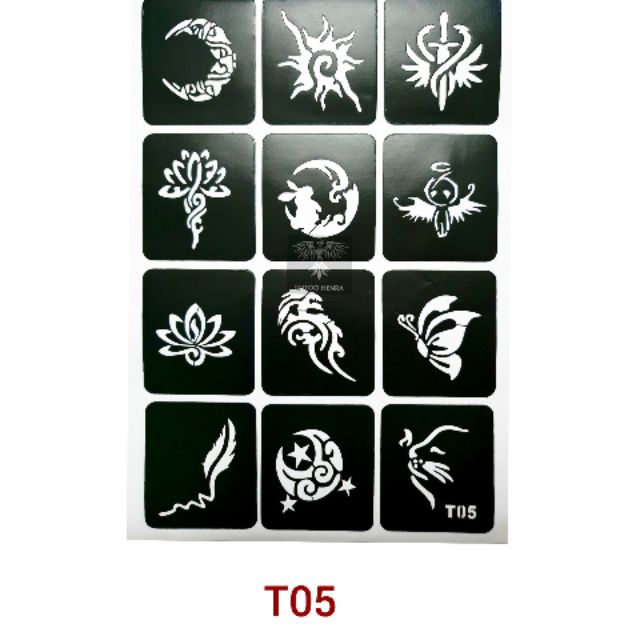 Khuôn hình xăm tạm thời gồm 12 hình xăm giả mã T05