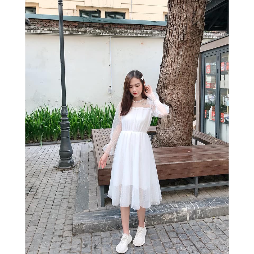 Đầm dự tiệc ren lưới bi sang trọng