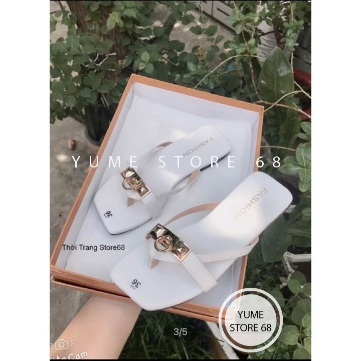 SALE HOTDép Kẹp Khóa Mũi Vuông Hàng VNXK Hai Màu Trắng Cam Sang Chảnh Lấp Lánh Rẻ Bền Đẹp - YUME STORE 68