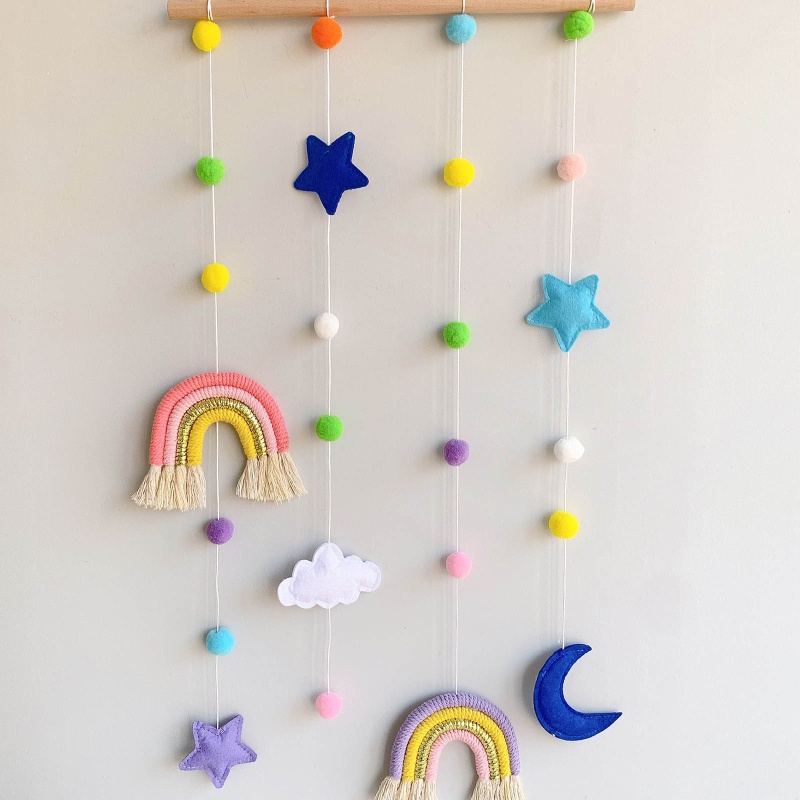 Giá Đỡ Trưng Bày Ảnh Treo Tường Kèm Bóng Lông Màu Cầu Vồng Độc Đáo Trang Trí Nhà Cửa