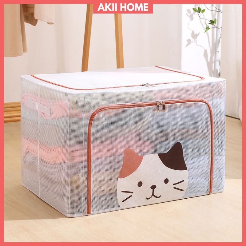 Hộp Đựng Quần Áo Khung Thép, Chất Liệu PVC Trong Suốt, Thùng Đựng Đồ Gấp Gọn 66L-100L TD25