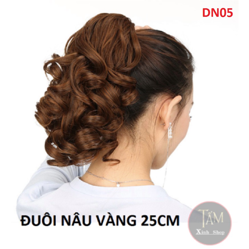  Đuôi tóc giả xoăn lọn uốn đuôi đẹp, kẹp ngoạm 25cm