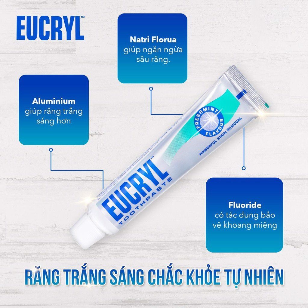 Kem đánh răng tẩy trắng Eucryl Toothpaste 62g giúp loại bỏ mảng bám làm răng trắng sáng