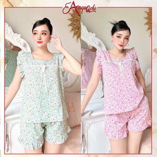 Đồ Bộ Nữ Mặc Nhà Anquachi Quần Đùi Lụa Hoa Nhí Lưng Thun Mặc Ở Nhà Đẹp Đi Chơi Dễ Thương S076