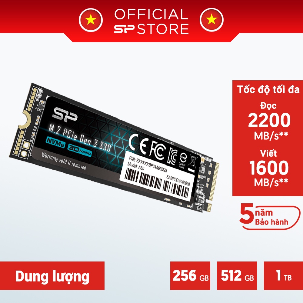 [Mã ELMALL10 giảm 10% đơn 500K] Ổ cứng SSD M.2 NVME Silicon Power 256GB 512GB 1TB M.2 2280 PCIe Gen3x4 _A60| BH 5 năm