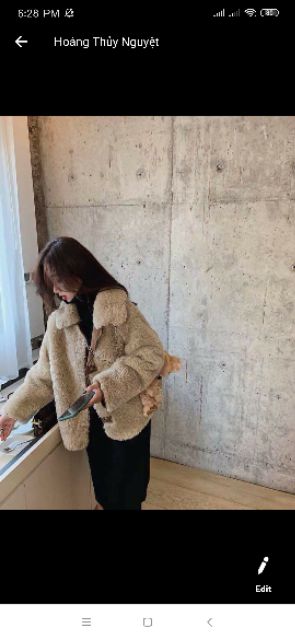 Áo lông cừu cúc nâu