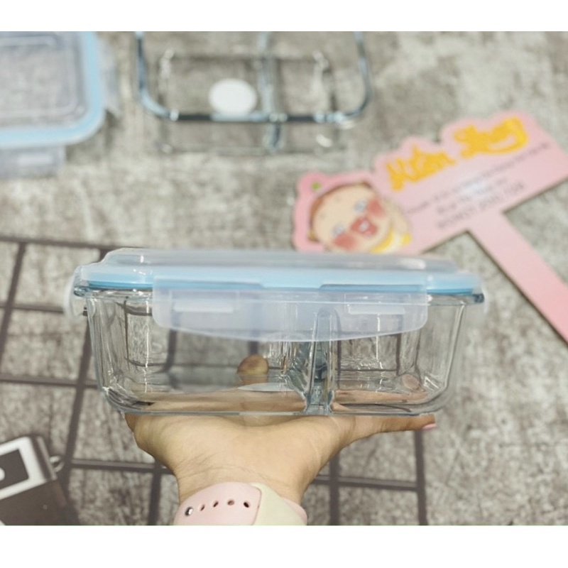 XẢ KHO - Hộp Thủy Tinh Chia Ngăn 1L - Chịu Nhiệt - 2 Ngăn - Chống Tràn - Hộp Đựng Thực Phẩm - Hộp Mang Cơm