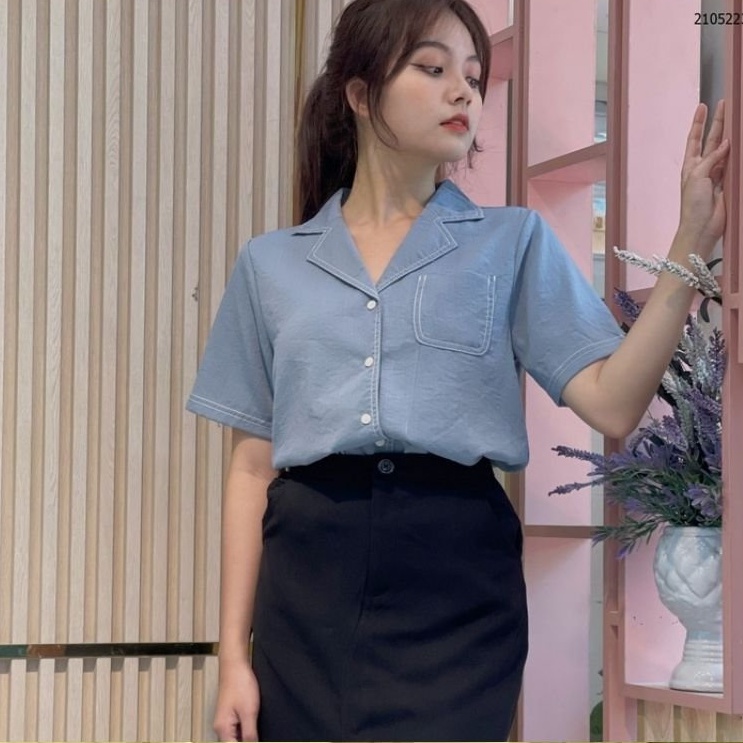 Áo sơ mi viền cổ vest cực đẹp, áo ngắn tay phù hợp khi kết hợp với nhiều loại áo | BigBuy360 - bigbuy360.vn