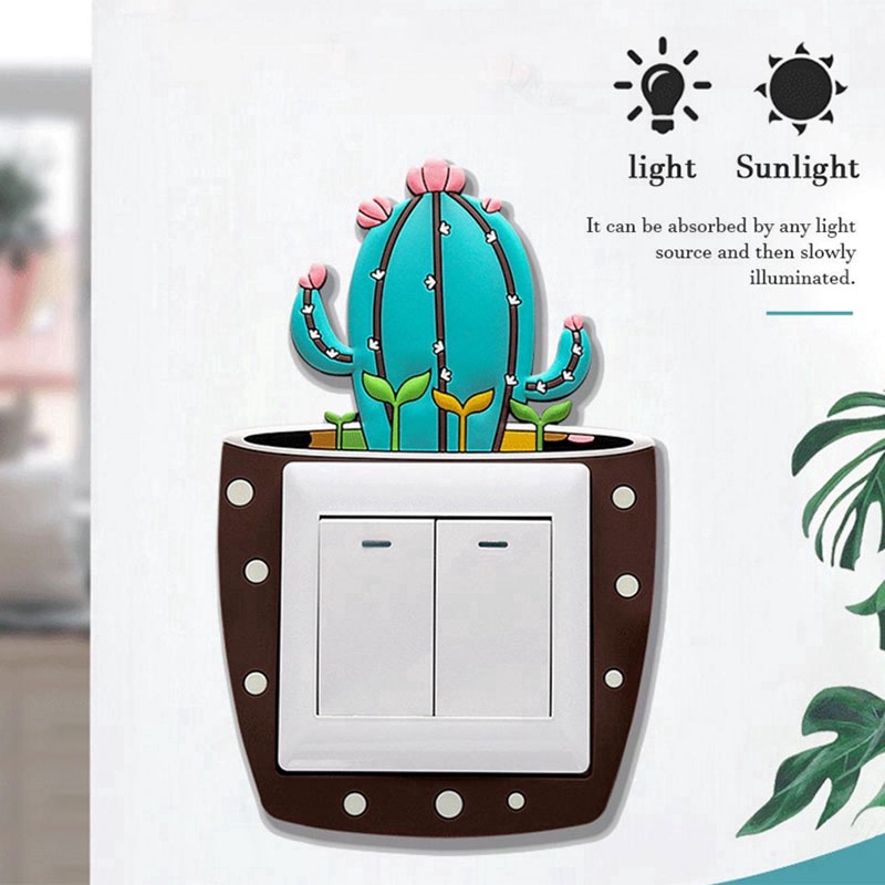 Sticker dán công tắc bằng silicone hình cây xương rồng 3D xinh xắn