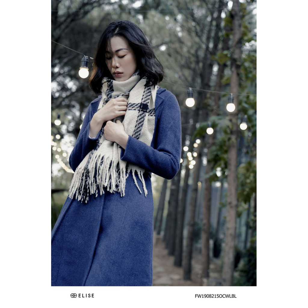 Áo măng tô dạ xanh lông cừu cổ 2 ve Elise