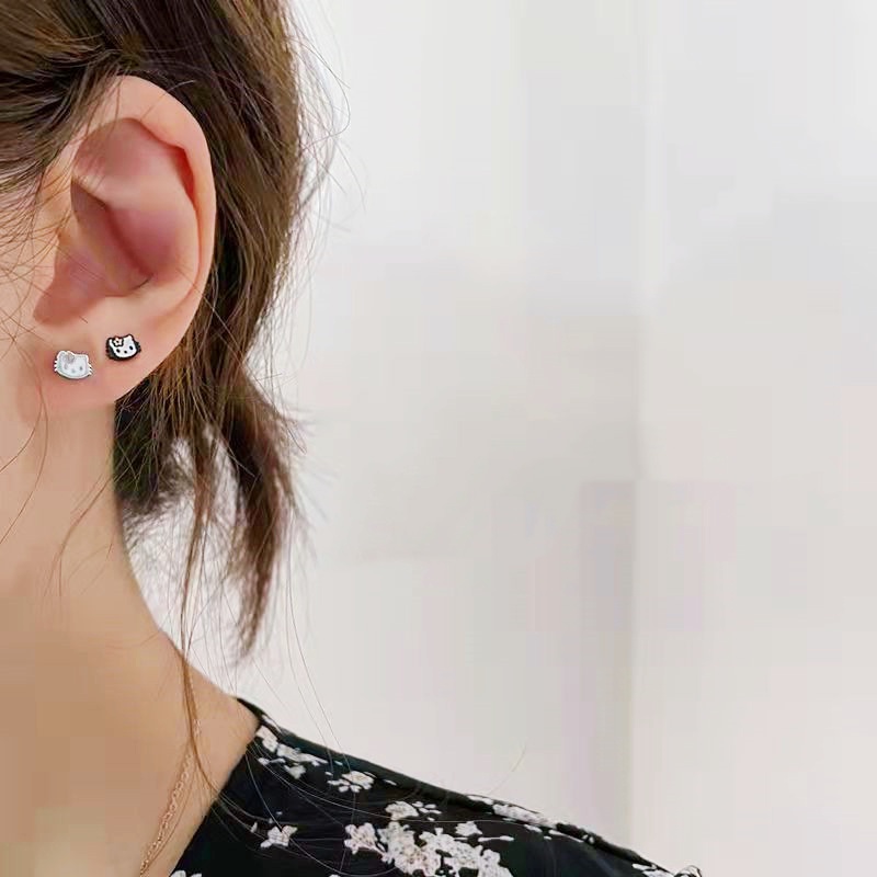 Bông tai titan không gỉ mặt mèo Kitty dễ thương 6 mm (giá 1 chiếc)