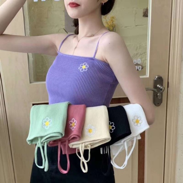 Áo hai dây len thêu hoa Ms2638
