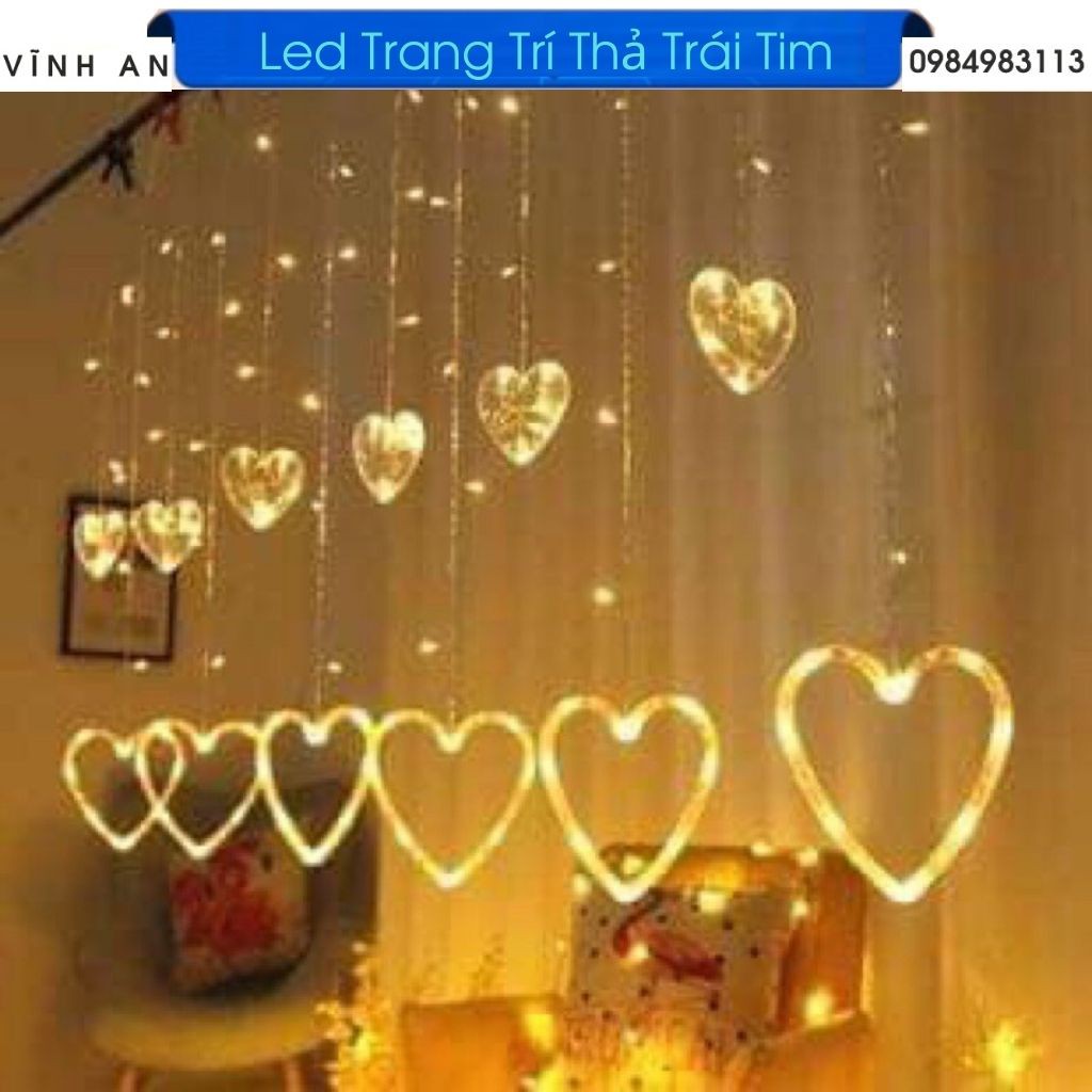 dây đèn led thả mành trang trí hình trái tim