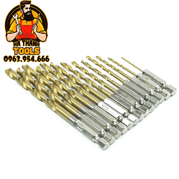 Bộ 13 mũi khoan xoắn chuôi lục giác 6.35 từ 1.5-6.5mm khoan sắt, gỗ, nhôm,...