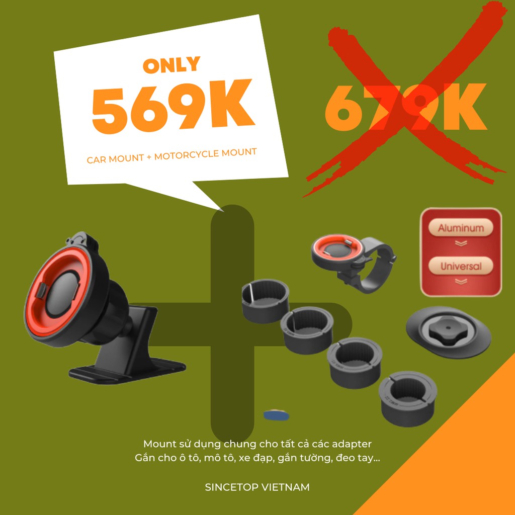 SINCETOP - Combo giá đỡ điện thoại dành cho mô tô phân khối lớn pkl + ô tô giảm giá