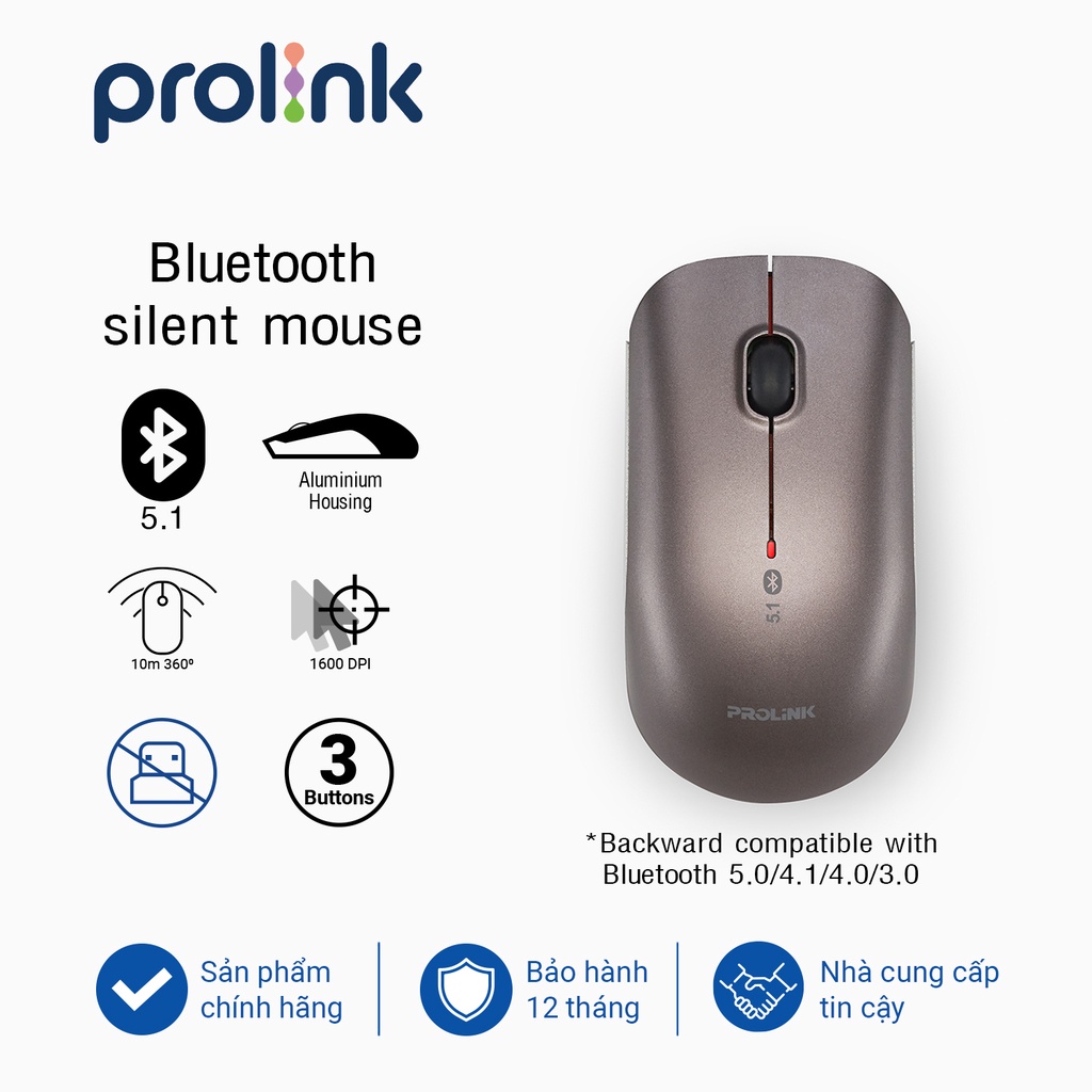 [Chính hãng] Chuột không dây Bluetooth PROLiNK PMB8001 GRY (1600dpi/3 button), không có USB - Có BẢO HÀNH