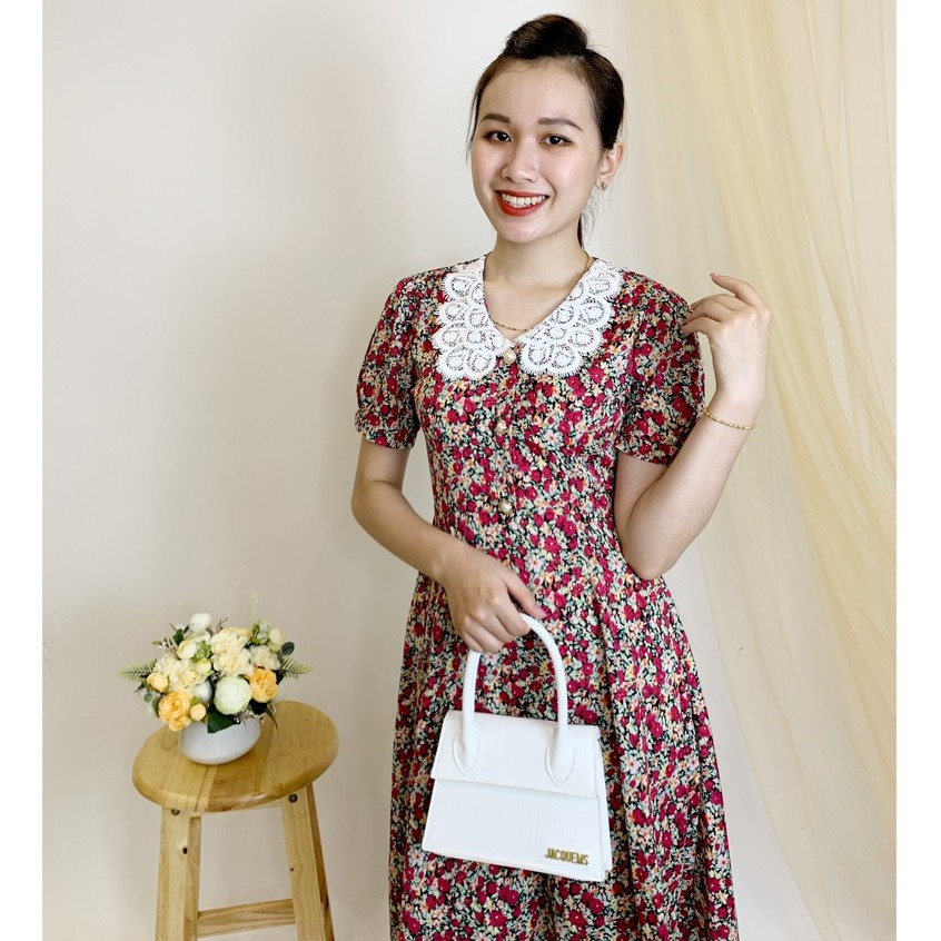 [Mã WASTMAY giảm 15% tối đa 30K đơn 150K] Đầm dáng xòe hoa nhí cổ ren Emvy - V33 | BigBuy360 - bigbuy360.vn