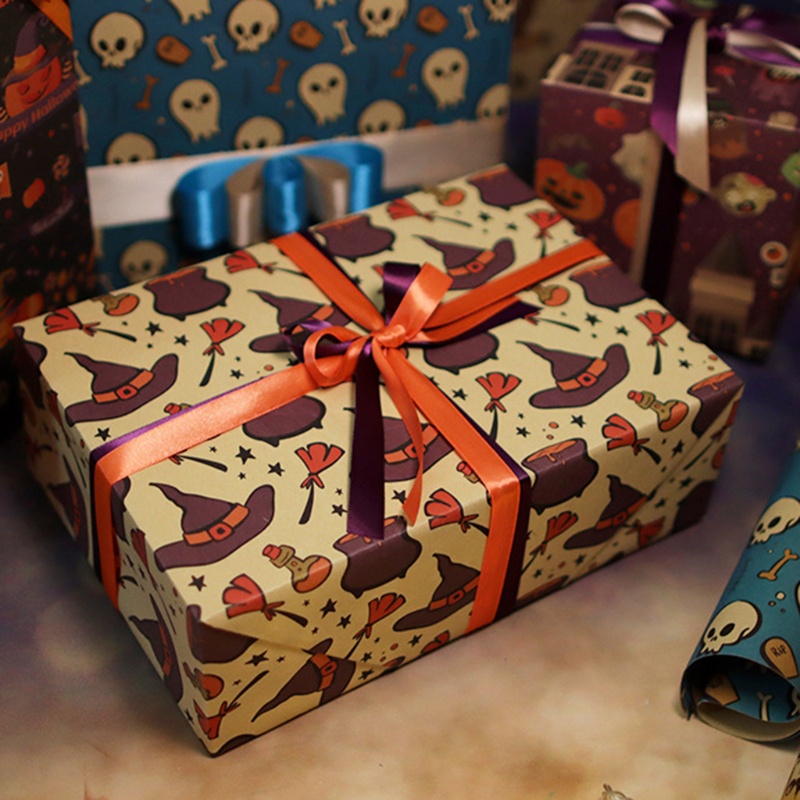 QQ Bộ 5 Tờ Giấy Gói Quà In Họa Tiết Halloween Thủ Công Trang Trí