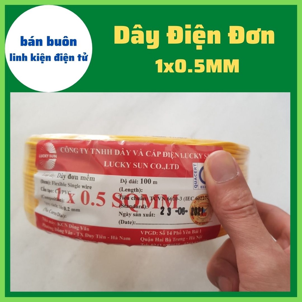 100 Mét dây điện đơn 1x0.5MM màu vàng, dây điện 0.5mm màu vàng, dây điện 0.5MM [Dây Đồng]