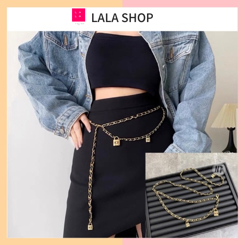 Đai váy thắt lưng belt xích phối da ba khóa hai tầng phối đồ cực chất