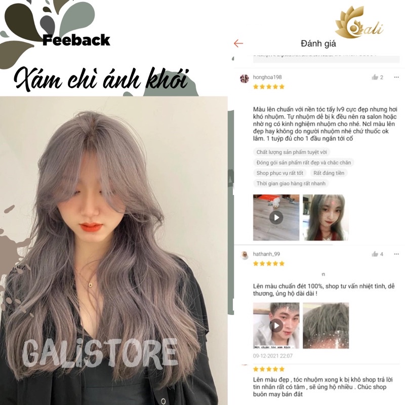 Thuốc nhuộm tóc màu Xám chì ánh khói/ Xám tro/ Xám Khói cần Thuốc tẩy tóc tặng oxy trợ nhuộm Galistore