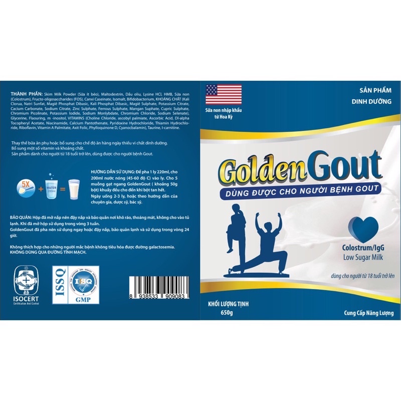 Sữa non Golden Gout 650gr - dinh dưỡng cho người Gout