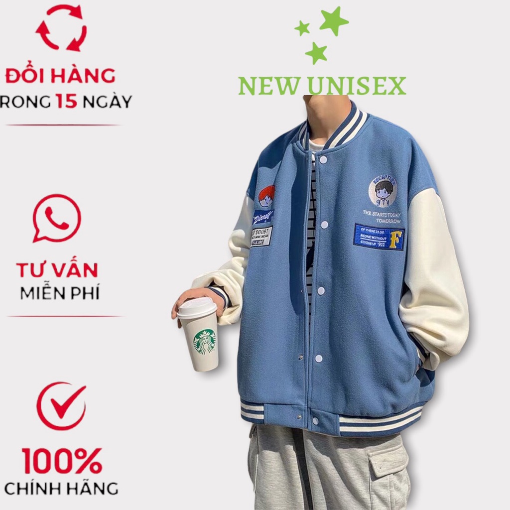 Áo Khoác Bomber Nỉ Phối Tay Hình Cậu Bé Form Rộng Unisex Siêu Hot Trend