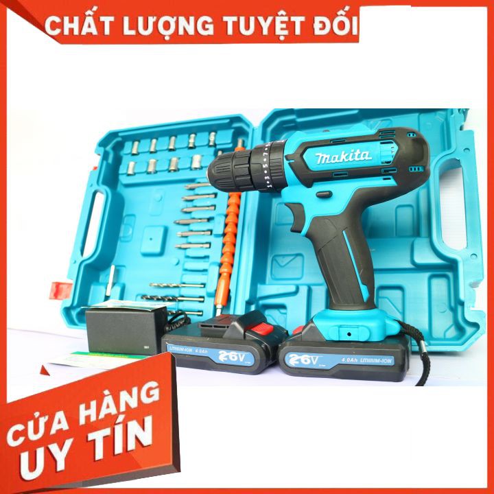 Máy Khoan Pin  26V Pin Chuẩn 5 Cell Có Búa Khoan Tường Tặng Kèm Phụ Kiện 24 Món