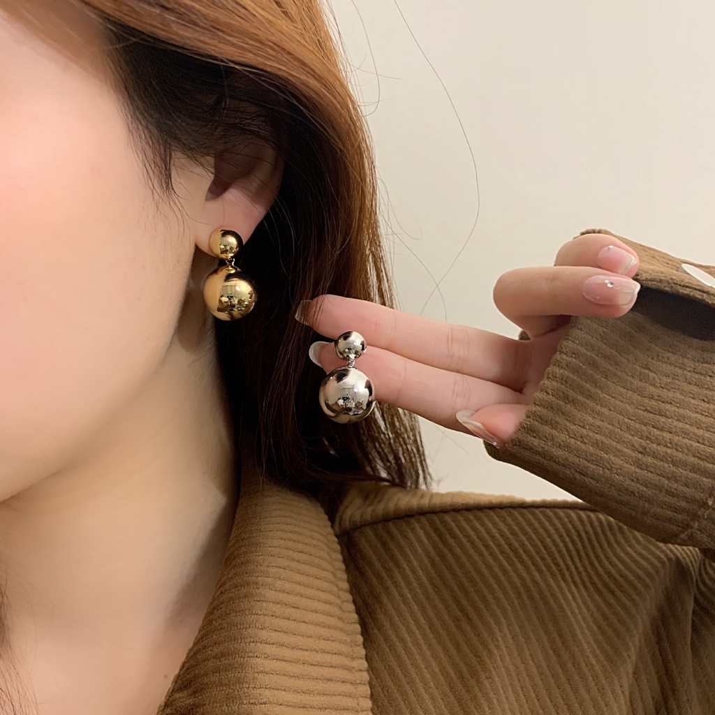 Khuyên Tai Kim Loại Đính Hạt Châu Phong Cách Retro Thời Trang Hàn Quốc