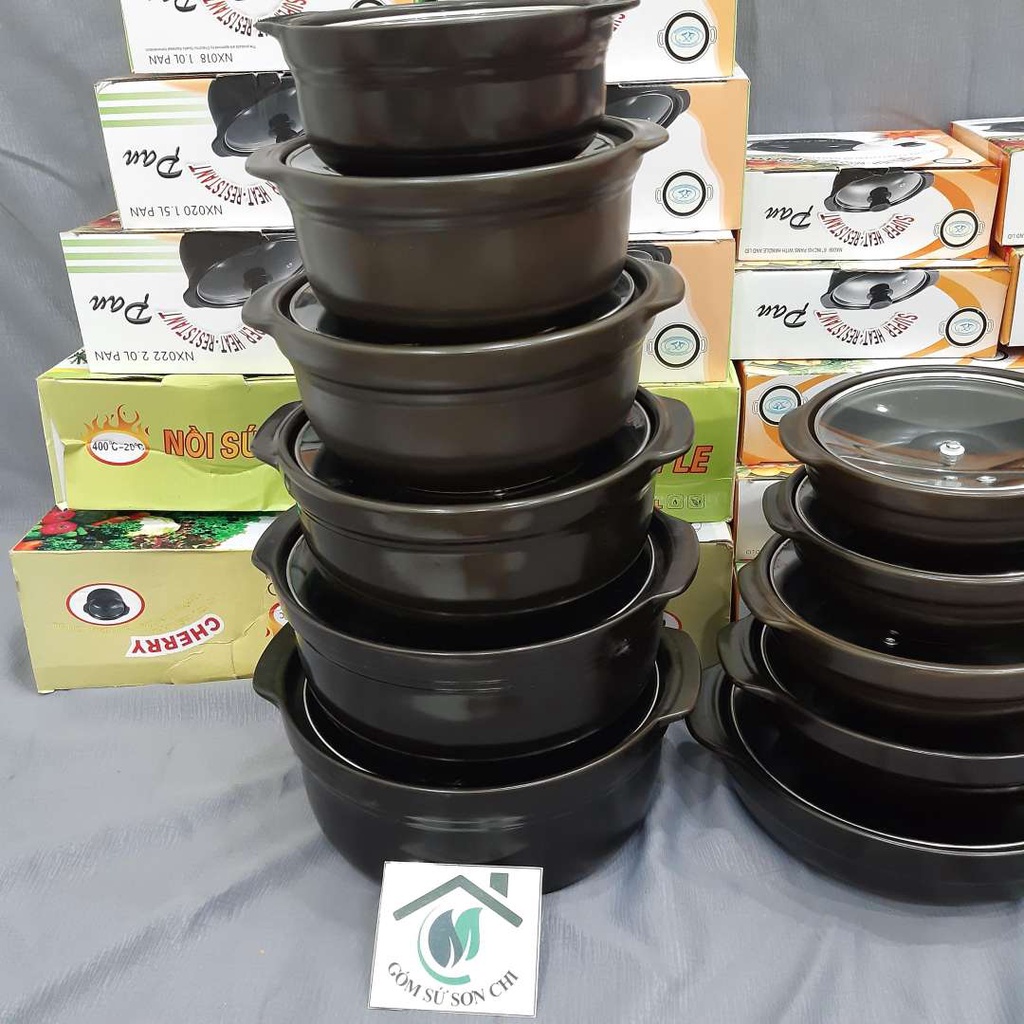 Nồi đất nắp kính dùng kho cá, thịt, nấu mì cay (Có 11 size: 0.5L, 1L, 1.5L, 2L, 2.5L, 3L, 6in, 7in, 8in, 9in,10in