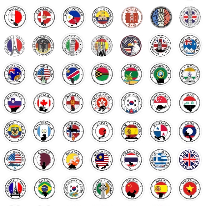 Rinart.vn | Bộ 200 sticker chủ đề cờ du lịch dùng để trang trí điện thoại di động/ván trượt/vali không để lại dấu keo