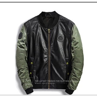 Áo khoác nam Bomber phối da PU cao cấp
