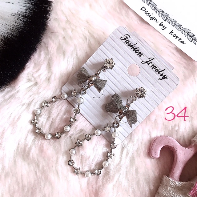 FREESHIP❤️ Bông Tai Nơ Đính Hạt M34