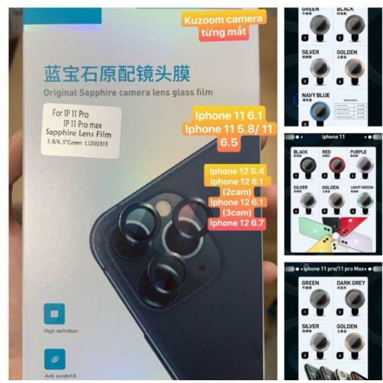 Bộ 3 dán từng mắt bảo vệ camera IPhone 12 / Iphone 12 Mini  / IPhone 12 Pro Max/ 11 11 Pro max chính hãng KUZOOM cao cấp