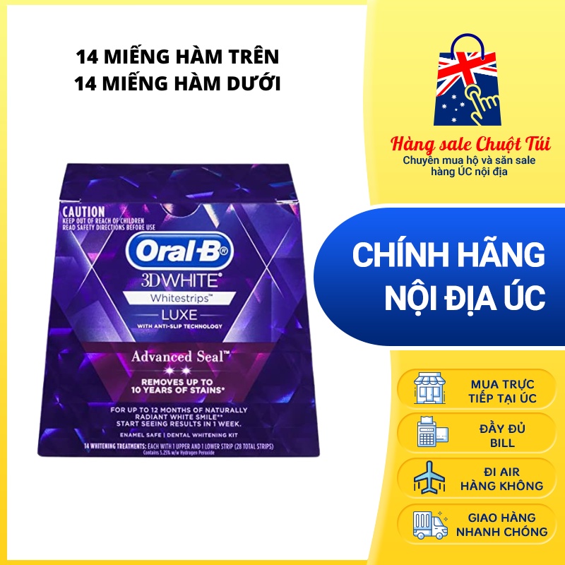 Miếng dán trắng răng Oral B 3D White Luxe Advance Seal Whitening Treatment