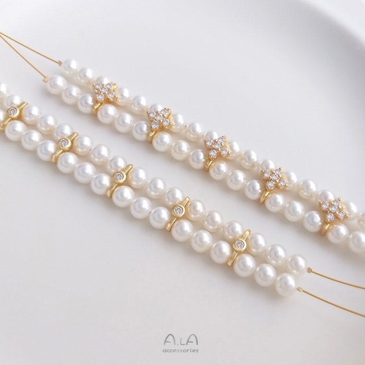 Hạt Ngọc Trai Hai Lỗ Bằng Đồng Mạ Vàng 14K Nhiều Màu Sắc Dùng Làm Vòng Tay Diy