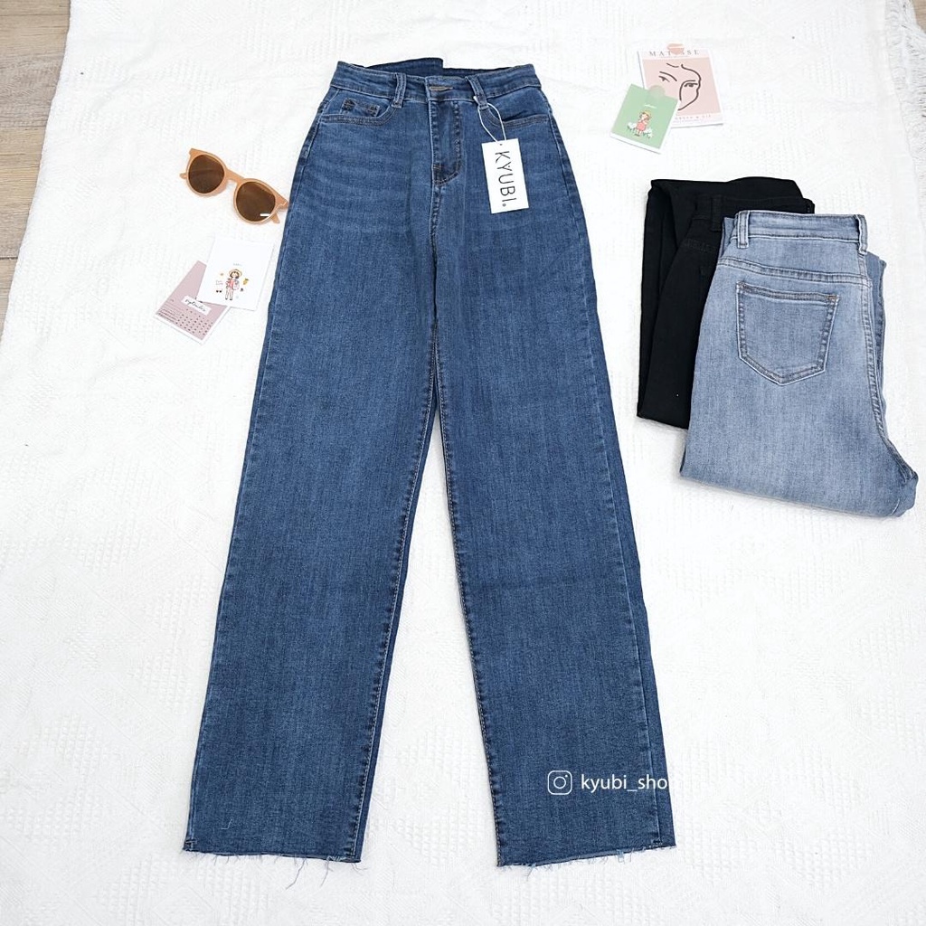 Quần jean nữ ống đứng lưng cao co dãn màu đen phong cách Hàn Quốc - Ulzzang Kyubi Jeans JO30.D