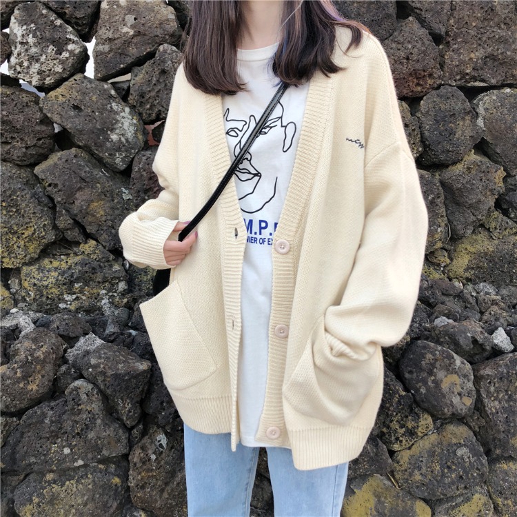 Áo Khoác Cardigan Size Lớn Thêu Họa Tiết Xinh Xắn Theo Phong Cách Hàn Quốc 2020