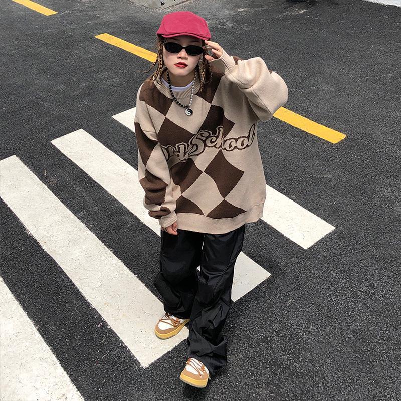 Mm Áo sweater chui đầu dáng rộng phong cách retro Mỹ cổ điển phù hợp với tất cả các dòng áo len