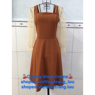 [Kèm ảnh thật]🍒Đầm xoè tay lưới đính ngọc MLXL2XL