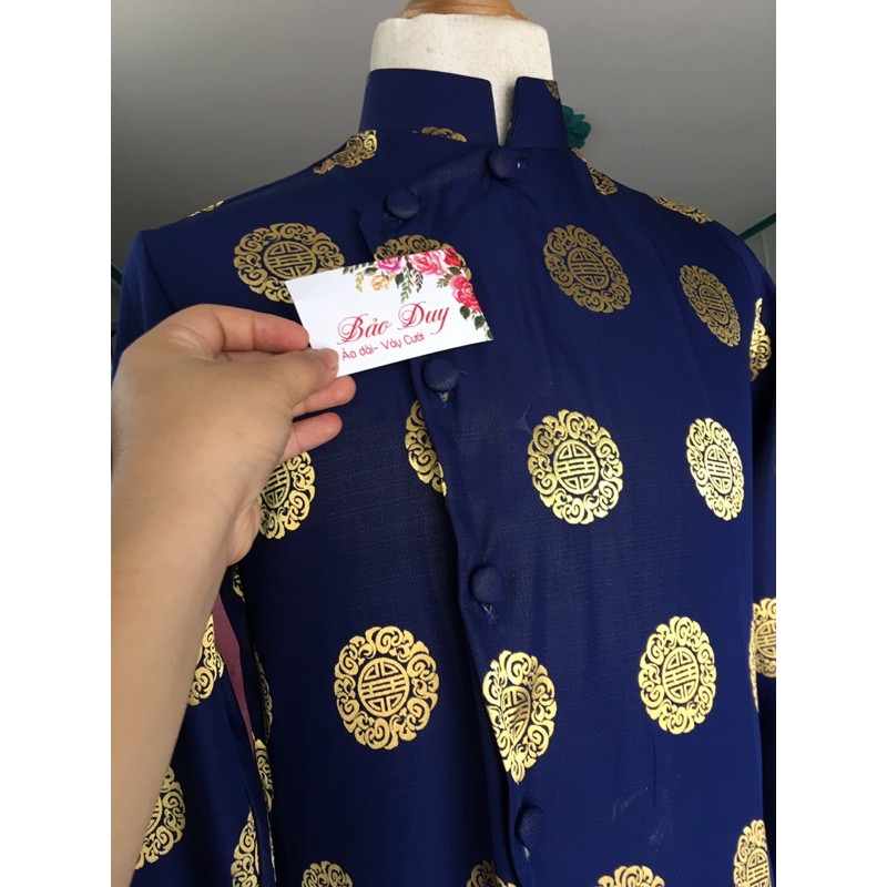 Áo dài nam khăn đóng THÁI TUẤN XỊN gấm đồng tiền đẹp