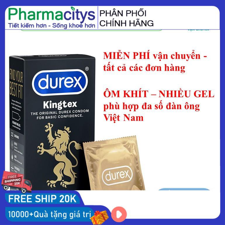 [Che Tên] [KING DUREX] Bao cao su Durex Kingtex vừa vặn với kích thước đa số đàn ông người Việt (12 bao/1 hộp bcs)