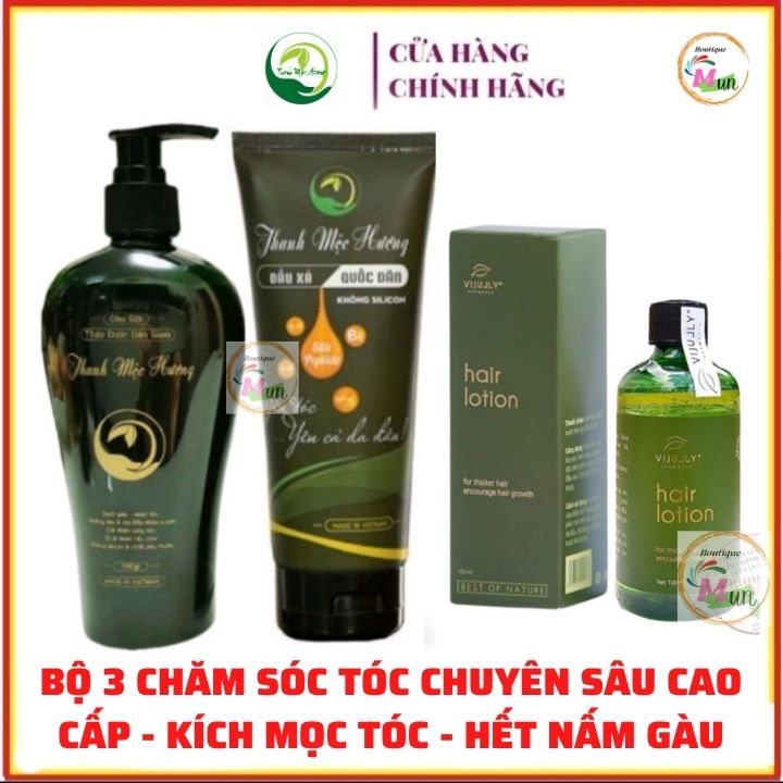 Combo Dầu gội thảo dược Thanh Mộc Hương + Dầu xả + xịt bưởi Vi Jully kích mọc tóc con, đen dày, mềm tóc