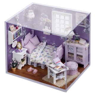 FREESHIP ĐƠN 99K_Bộ lắp ghép nhà búp bê Cute Room – phòng ngủ màu tím xinh xinh (có đầy đủ mica che bụi)