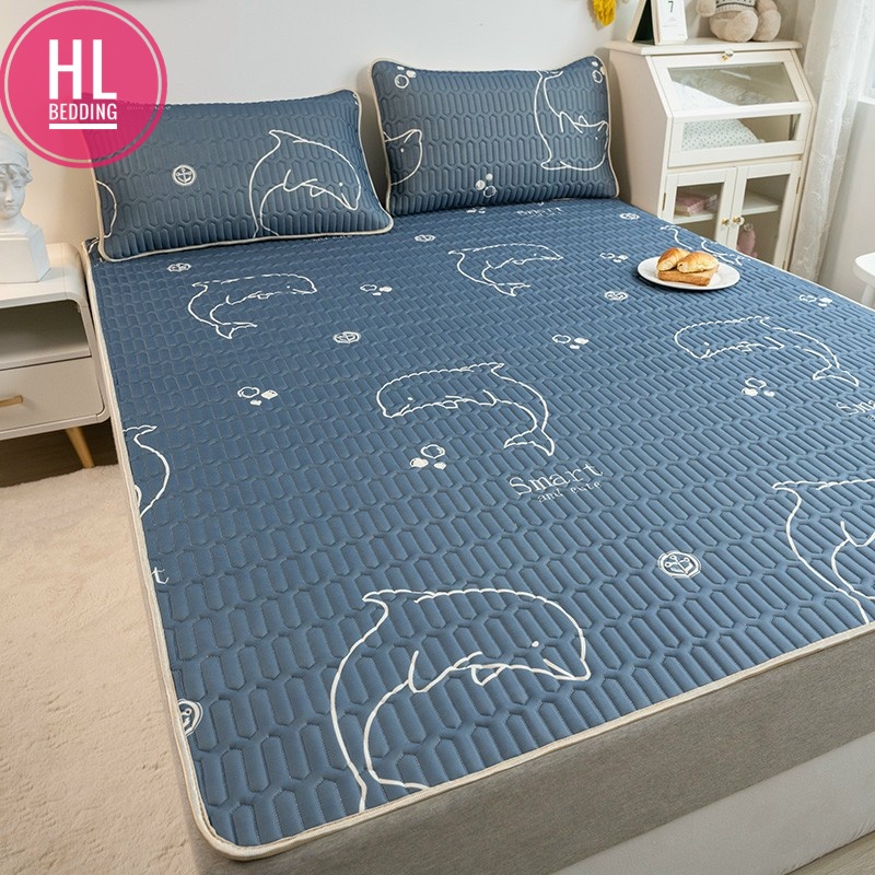 Chiếu điều hòa cao su non 5D Cá heo xám HL Bedding vải lụa Tencel mát cao su non Latex mềm mịn đủ kích thước m6/m8/2m2